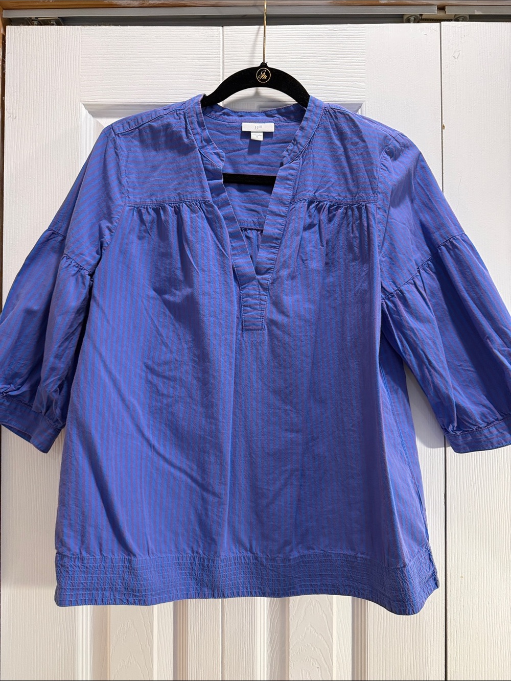 J. Jill Blue Split-Neck Peasant Top